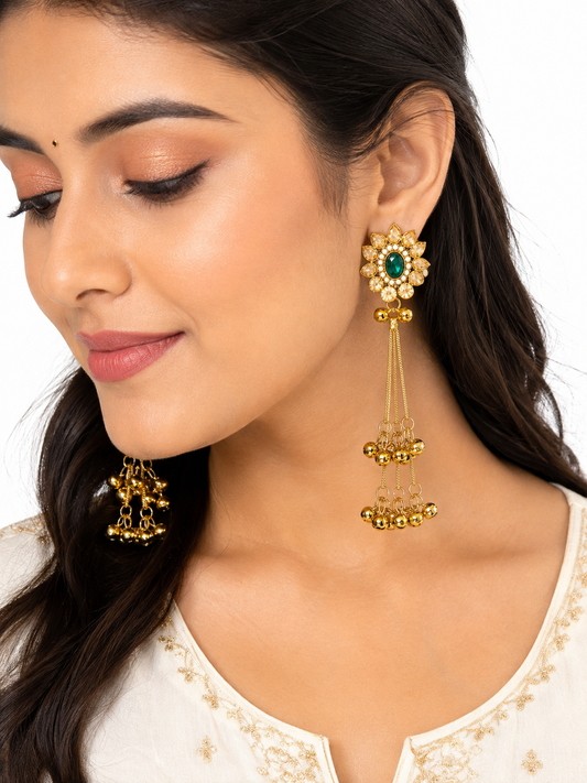 Kashmiri Ghungroo Dangler Earrings - close-up floral detail