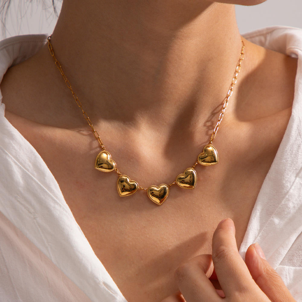 Five Hearts Chain Necklace
