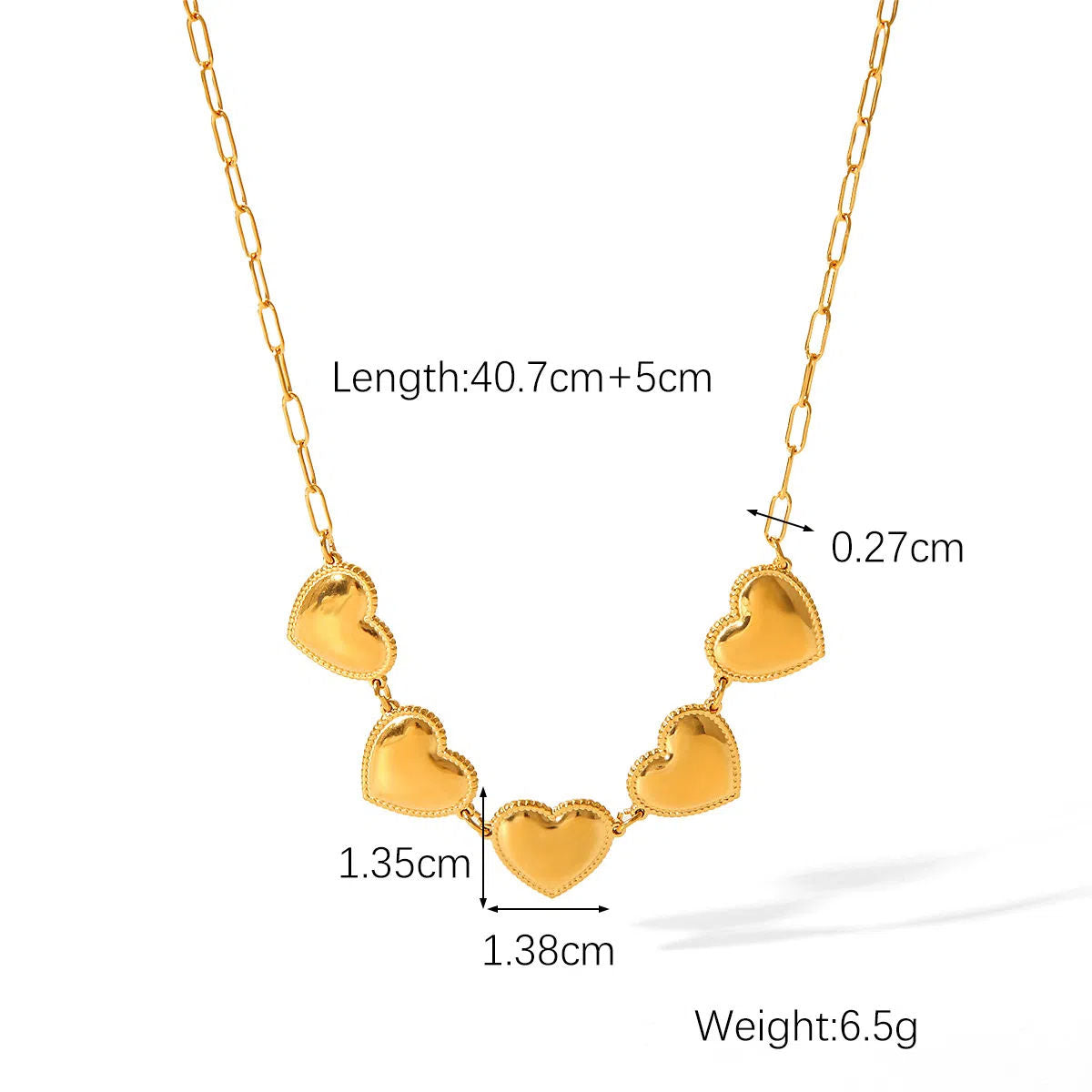 Five Hearts Chain Necklace
