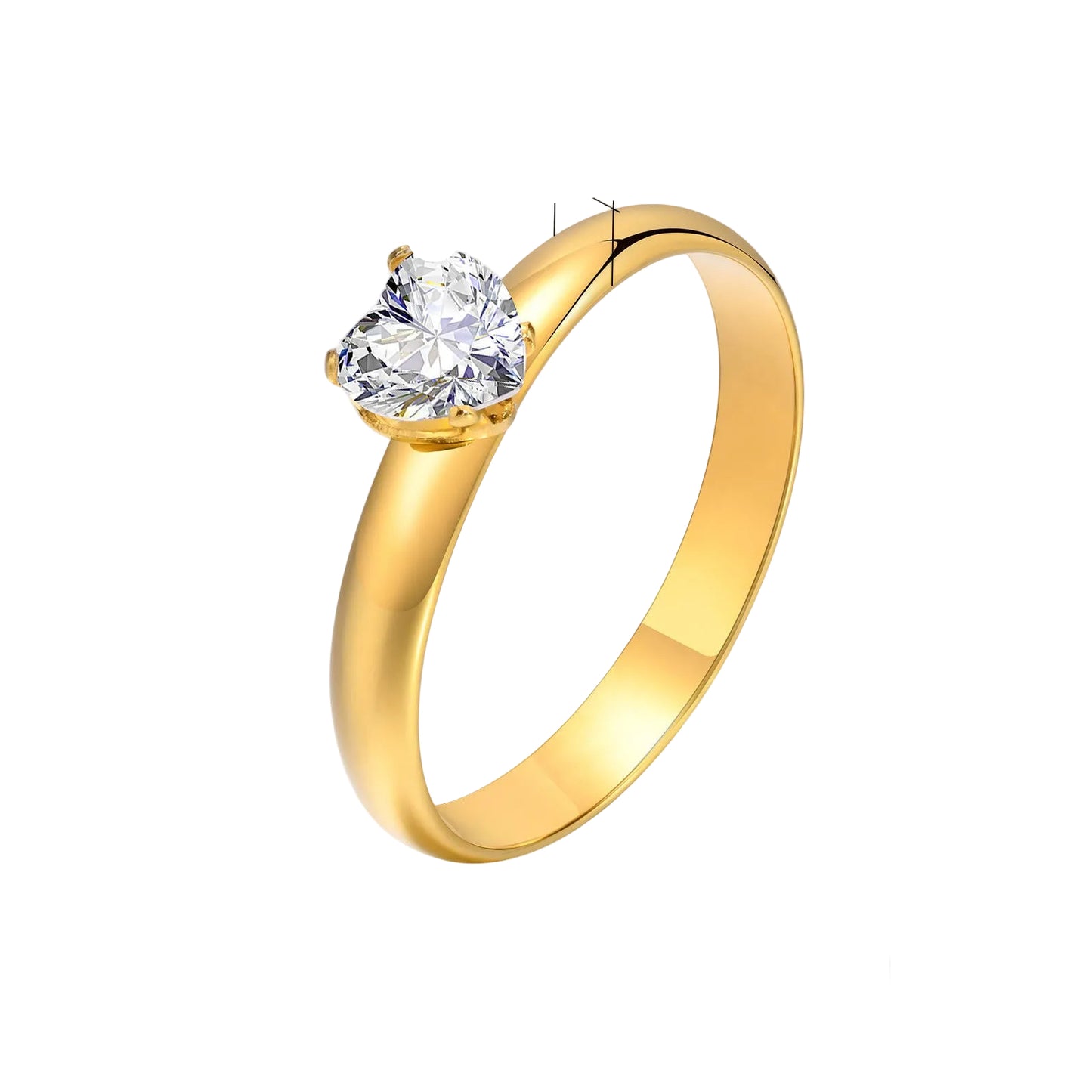 Gold ring with a clear gemstone on a white background